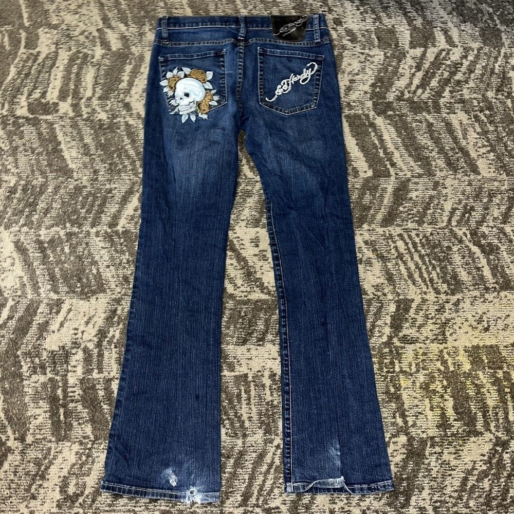Vintage Don Ed Hardy Christian Audiger Skull Denim Jeans Womens Size 30 x 32